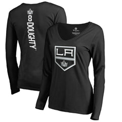 Drew Doughty Los Angeles Kings Women's Backer Name & Number Slim Fit Long Sleeve V-Neck T-Shirt - Black T-shirts