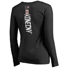 Travis Konecny Philadelphia Flyers Women's Backer Name & Number Slim Fit Long Sleeve V-Neck T-Shirt - Black T-shirts