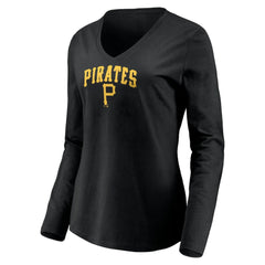 Pittsburgh Pirates Women's Cooperstown Collection Wahconah Long Sleeve V-Neck T-Shirt Black