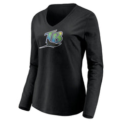 Tampa Bay Rays Women's Cooperstown Collection Wahconah Long Sleeve V-Neck T-Shirt Black