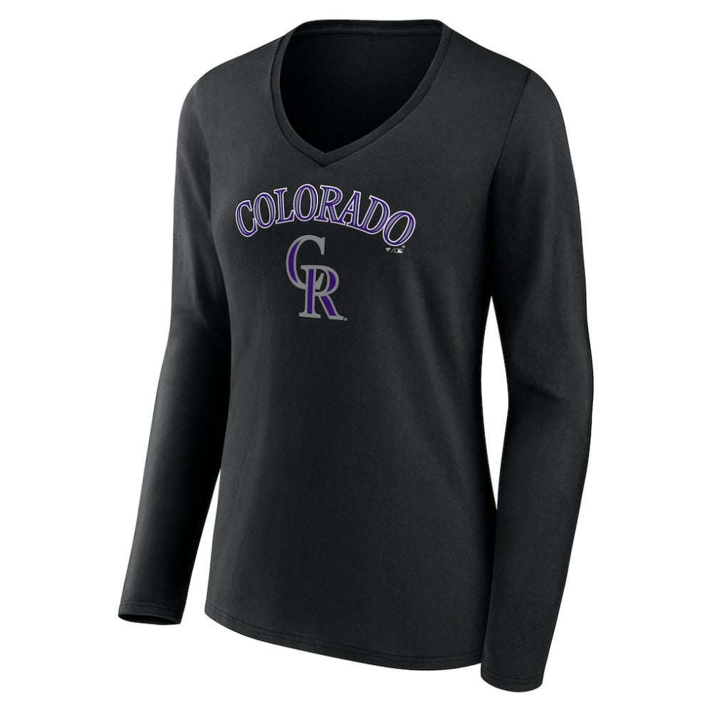 Colorado Rockies Women's Team Lockup Slim Fit Long Sleeve V-Neck T-Shirt Black