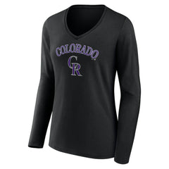 Colorado Rockies Women's Team Lockup Slim Fit Long Sleeve V-Neck T-Shirt Black