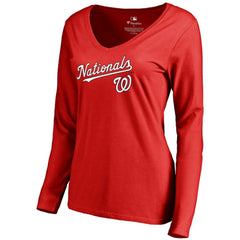 Washington Nationals Women's Team Lockup Slim Fit Long Sleeve V-Neck T-Shirt Red