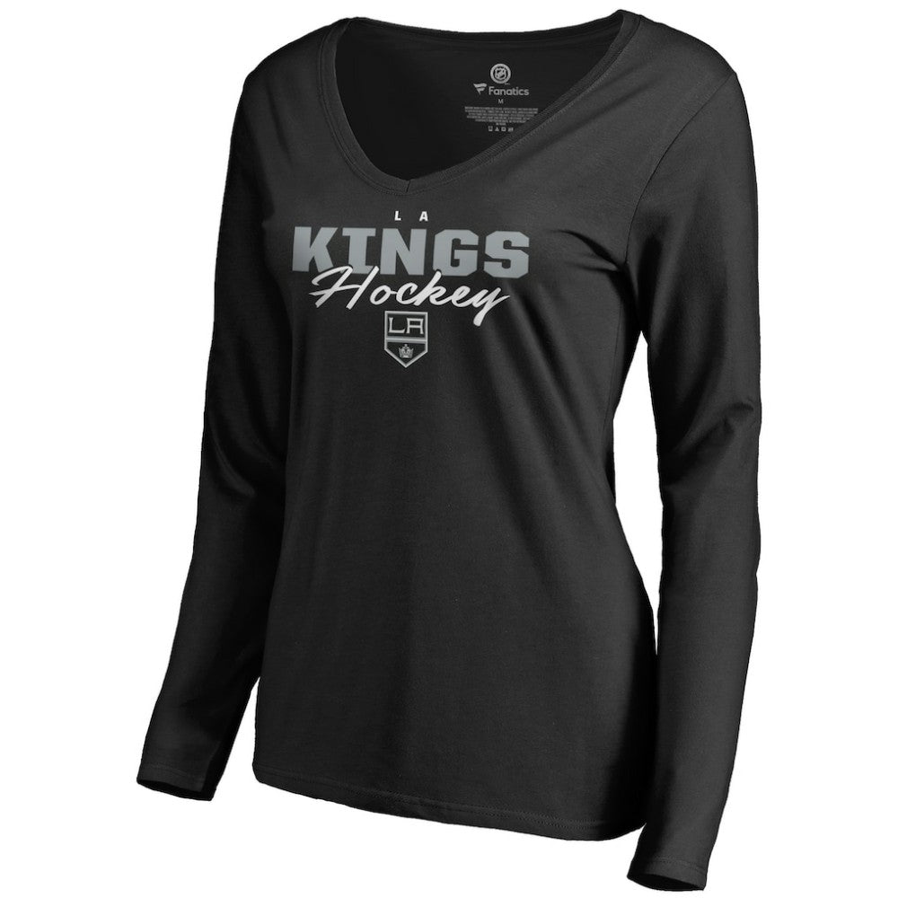 Los Angeles Kings Women's Iconic Collection Script Assist Long Sleeve V-Neck T-Shirt - Black T-shirts