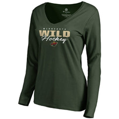 Minnesota Wild Women's Iconic Collection Script Assist Long Sleeve V-Neck T-Shirt - Green T-shirts