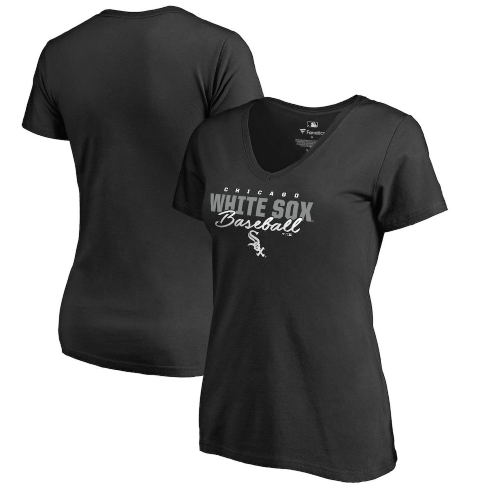 Chicago White Sox Women's Script Assist V-Neck T-Shirt Black