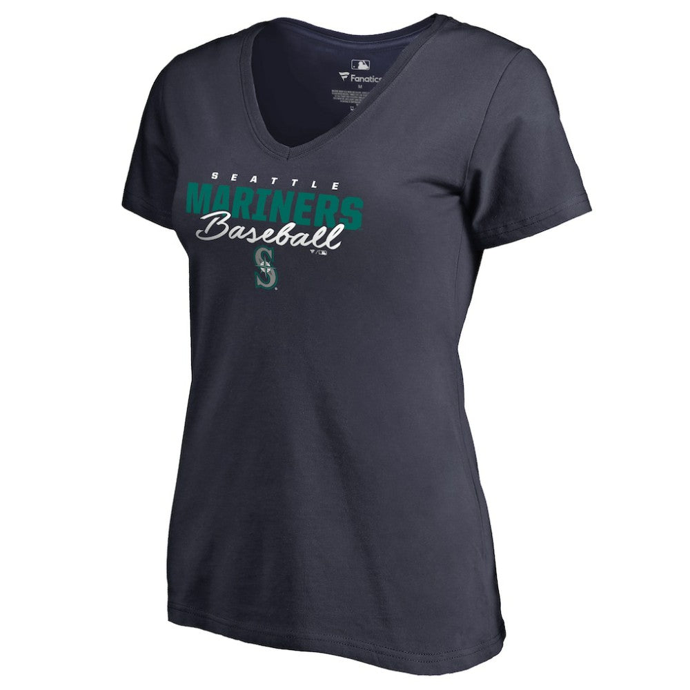 Seattle Mariners Women's Script Assist V-Neck T-Shirt Navy