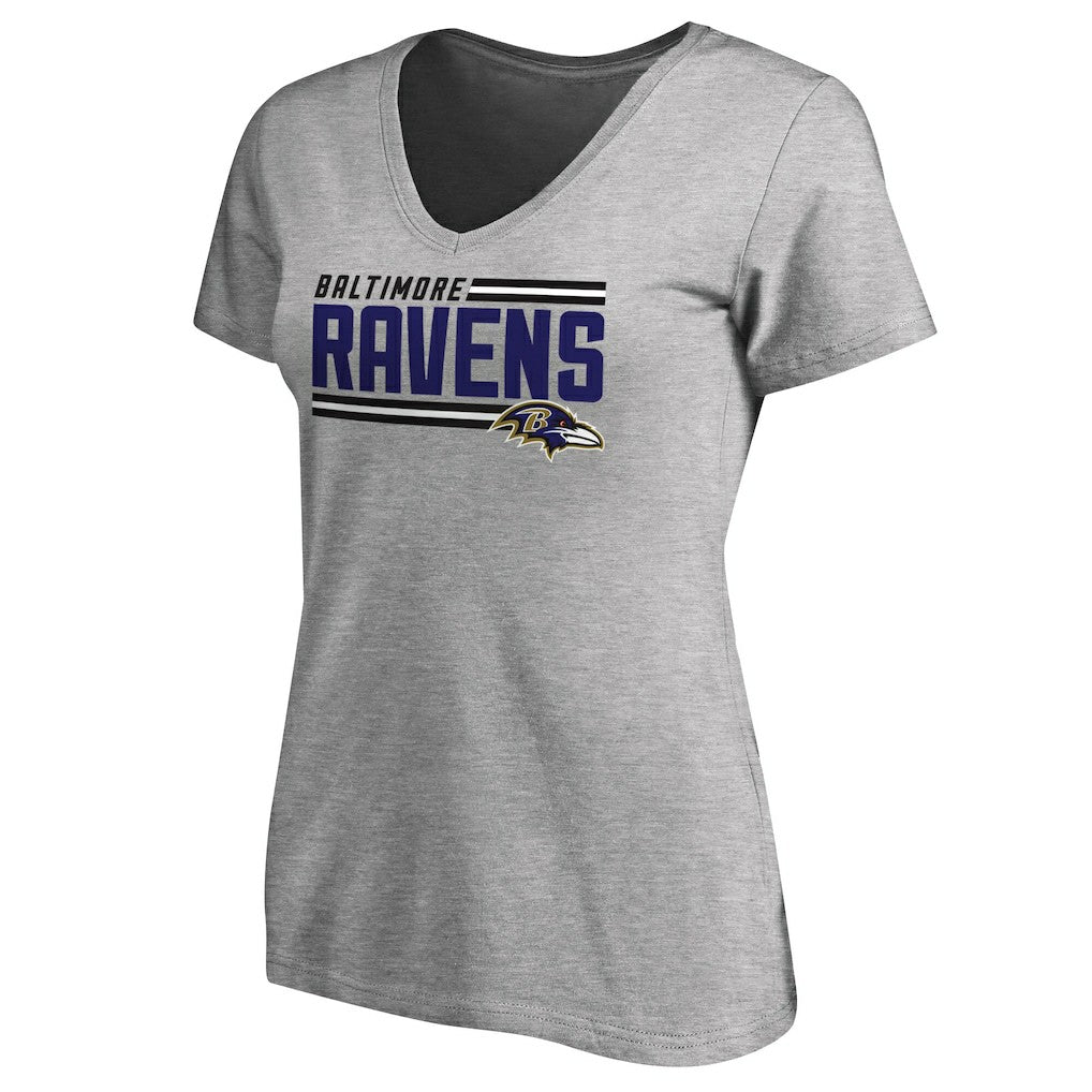 Baltimore Ravens Women's Iconic Collection On Side Stripe V-Neck T-Shirt - Ash sale