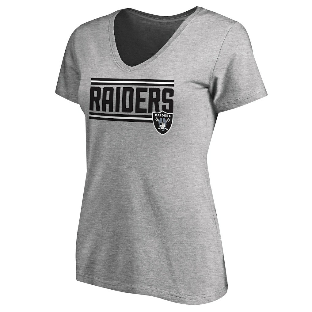 Las Vegas Raiders Women's Iconic Collection On Side Stripe V-Neck T-Shirt - Heather Gray cheap
