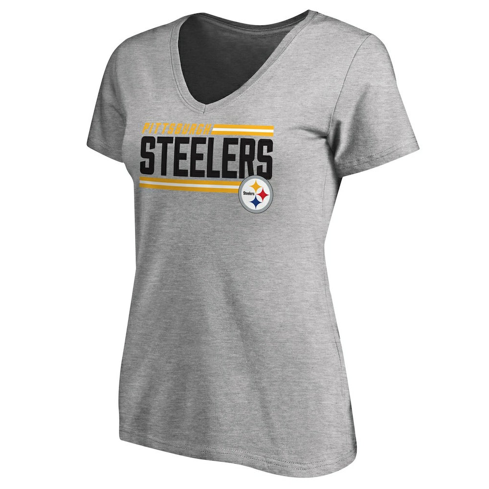 Pittsburgh Steelers Women's Iconic Collection On Side Stripe V-Neck T-Shirt - Heather Gray online