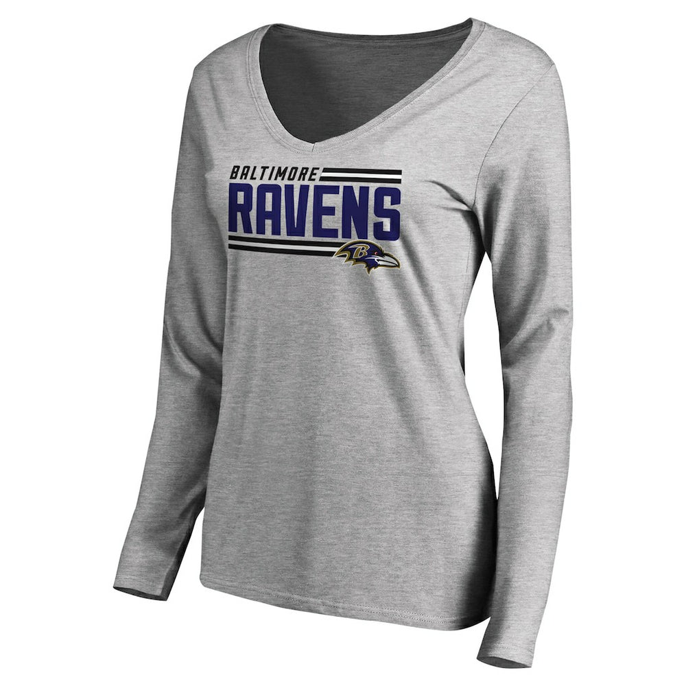 Baltimore Ravens Women's Iconic Collection On Side Stripe Long Sleeve V-Neck T-Shirt - Ash on sale