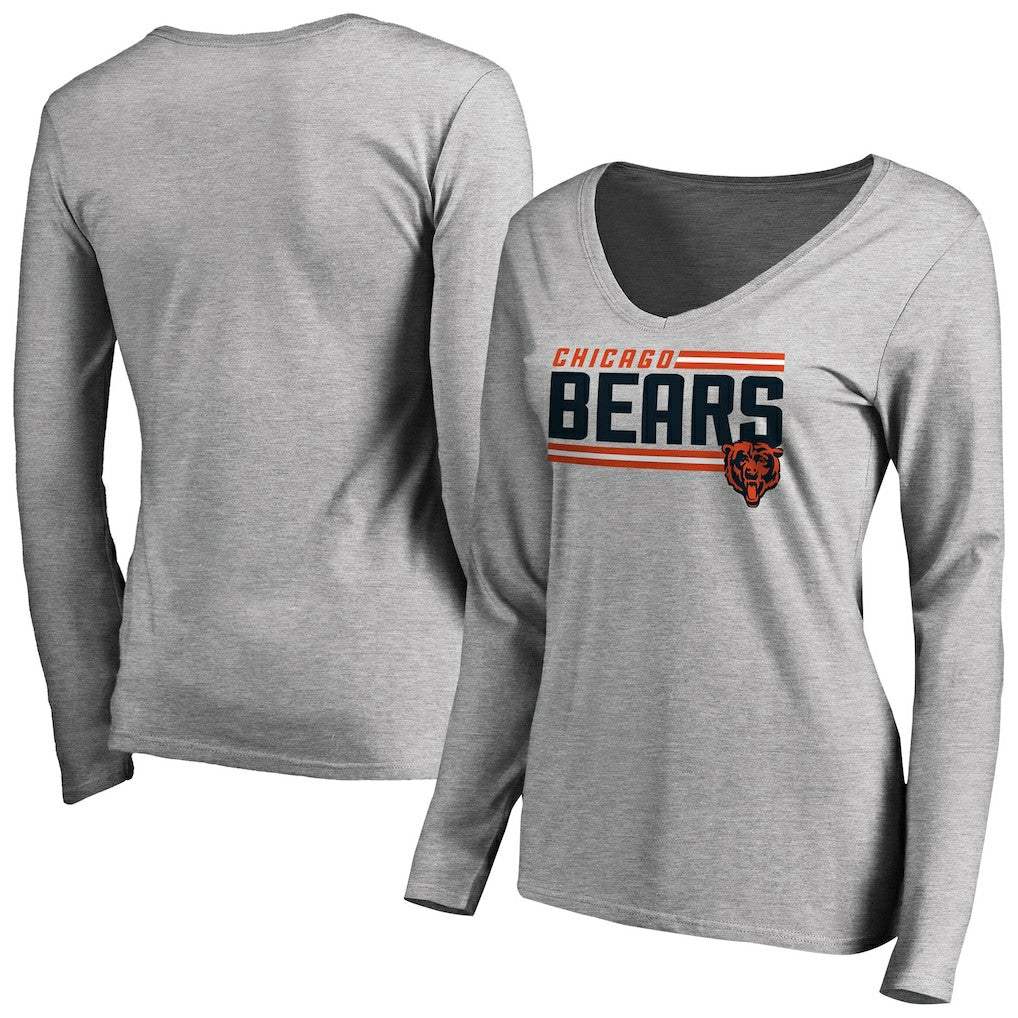 Chicago Bears Women's Iconic Collection On Side Stripe Long Sleeve V-Neck T-Shirt - Ash discount