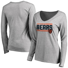 Chicago Bears Women's Iconic Collection On Side Stripe Long Sleeve V-Neck T-Shirt - Ash discount