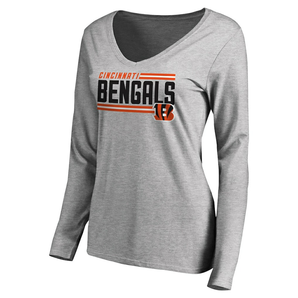 Cincinnati Bengals Women's Iconic Collection On Side Stripe Long Sleeve V-Neck T-Shirt - Ash online