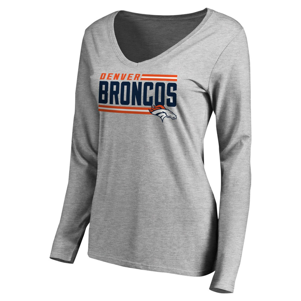 Denver Broncos Women's Iconic Collection On Side Stripe Long Sleeve V-Neck T-Shirt - Ash discount