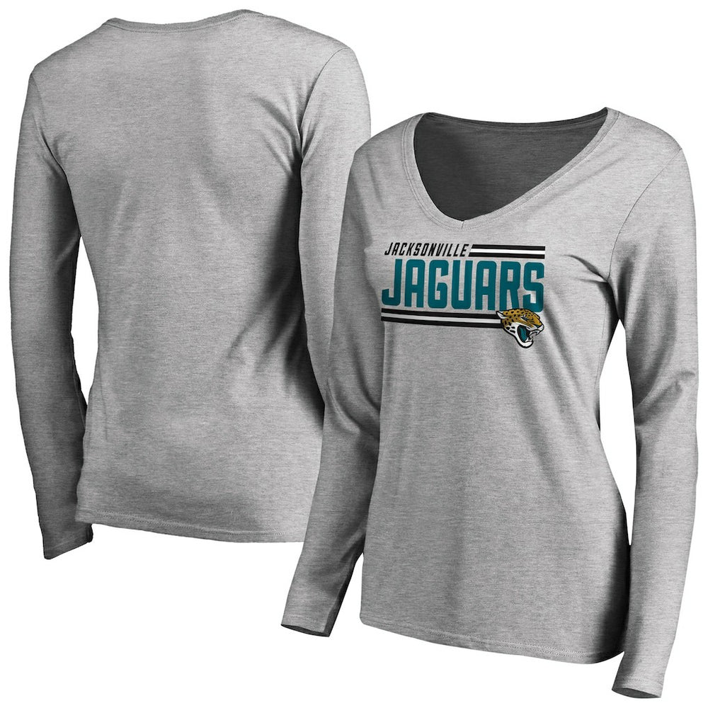 Jacksonville Jaguars Women's Iconic Collection On Side Stripe Long Sleeve V-Neck T-Shirt - Ash discount