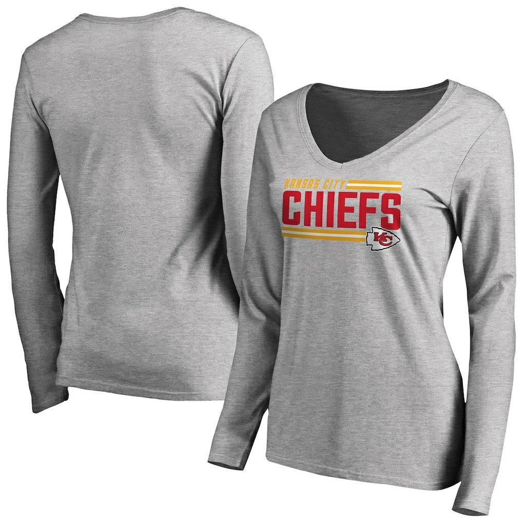 Kansas City Chiefs Women's Iconic Collection On Side Stripe Long Sleeve V-Neck T-Shirt - Ash on sale