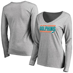Miami Dolphins Women's Iconic Collection On Side Stripe Long Sleeve V-Neck T-Shirt - Ash cheap