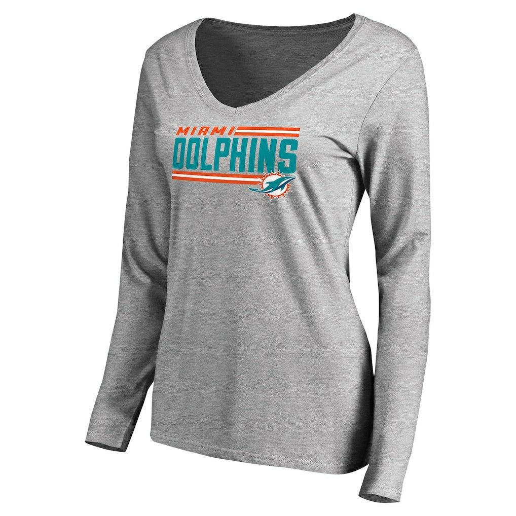 Miami Dolphins Women's Iconic Collection On Side Stripe Long Sleeve V-Neck T-Shirt - Ash cheap