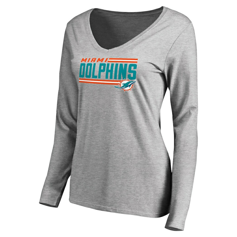 Miami Dolphins Women's Iconic Collection On Side Stripe Long Sleeve V-Neck T-Shirt - Ash cheap