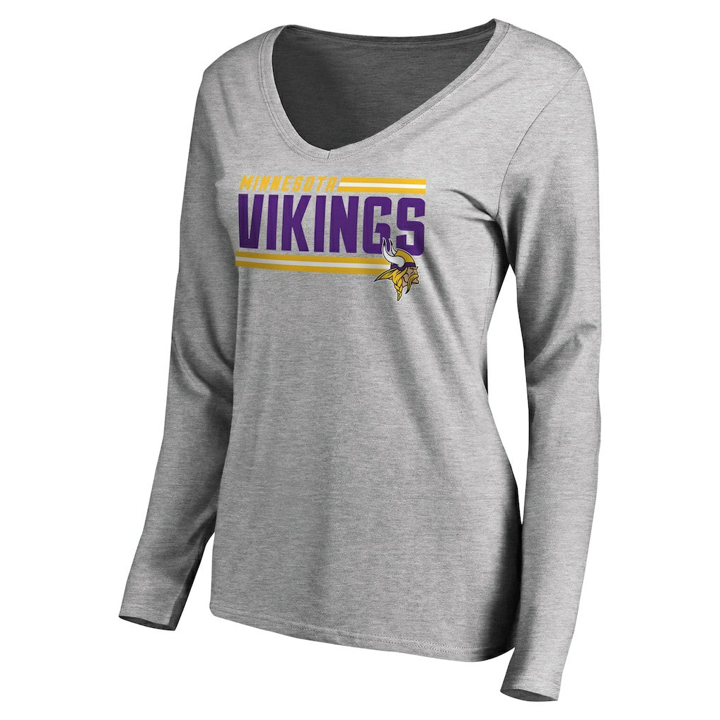 Minnesota Vikings Women's Iconic Collection On Side Stripe Long Sleeve V-Neck T-Shirt - Ash cheap