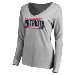 New England Patriots Women's Iconic Collection On Side Stripe Long Sleeve V-Neck T-Shirt - Ash cheap