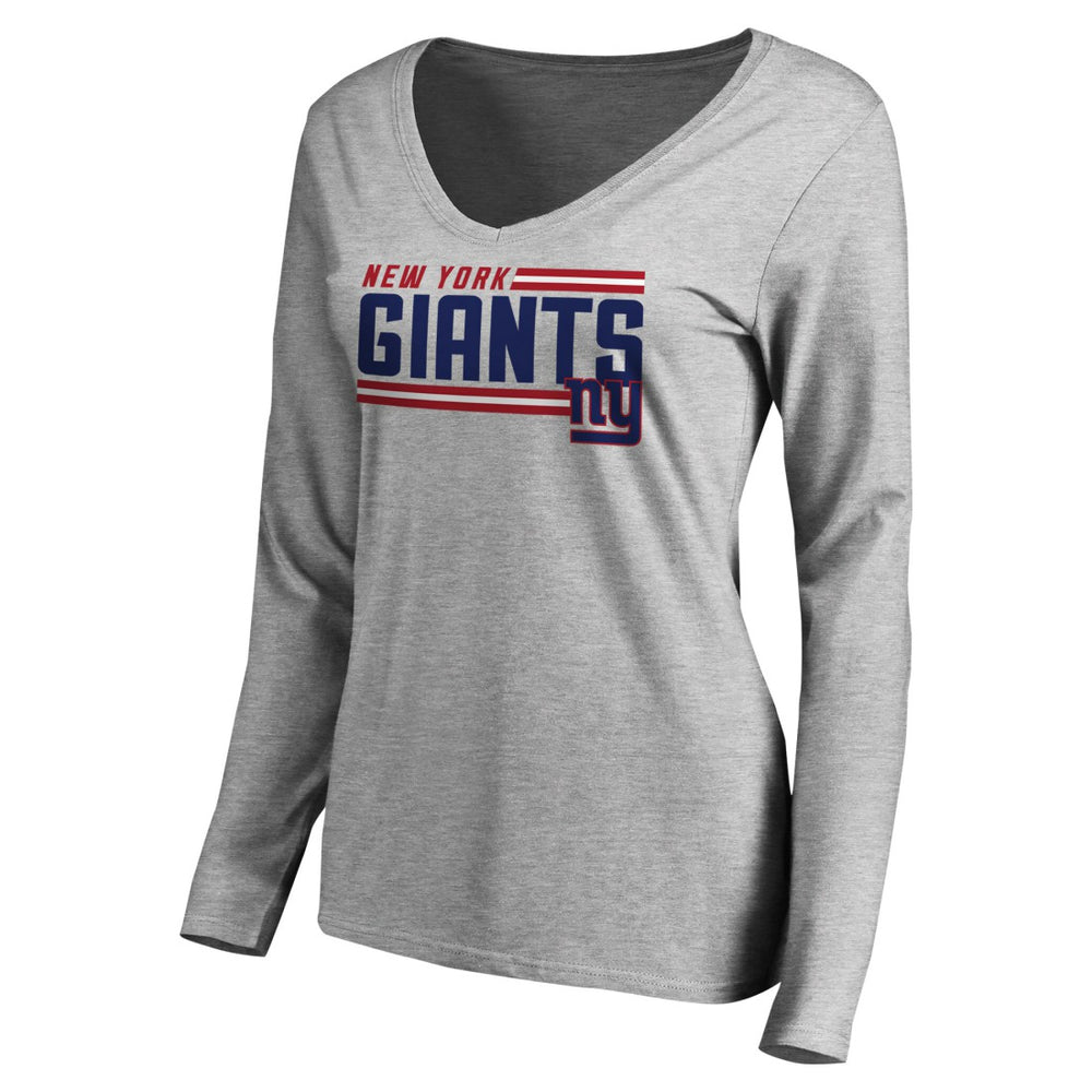 New York Giants Women's Iconic Collection On Side Stripe Long Sleeve V-Neck T-Shirt - Ash discount