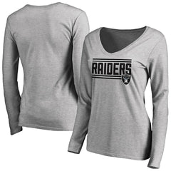 Las Vegas Raiders Women's Iconic Collection On Side Stripe Long Sleeve V-Neck T-Shirt - Ash cheap