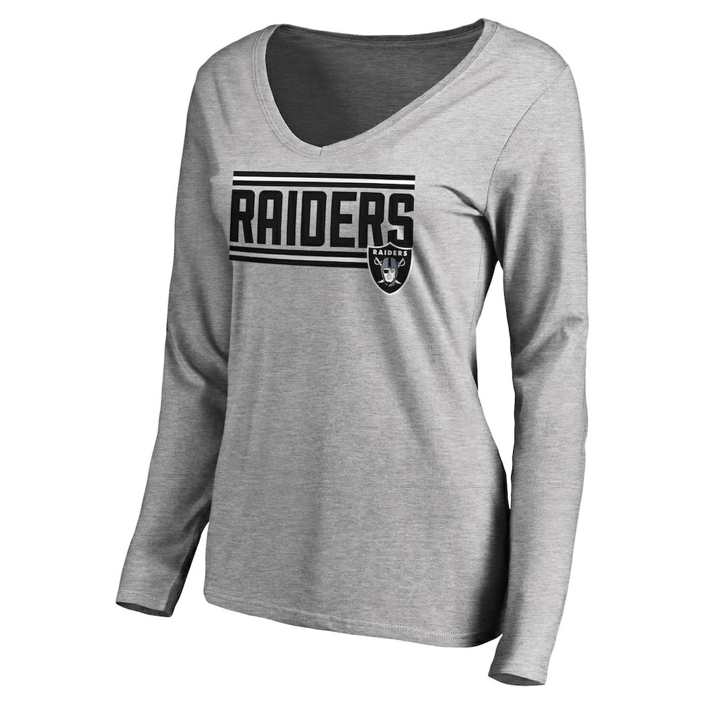 Las Vegas Raiders Women's Iconic Collection On Side Stripe Long Sleeve V-Neck T-Shirt - Ash cheap