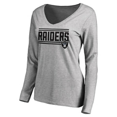 Las Vegas Raiders Women's Iconic Collection On Side Stripe Long Sleeve V-Neck T-Shirt - Ash cheap