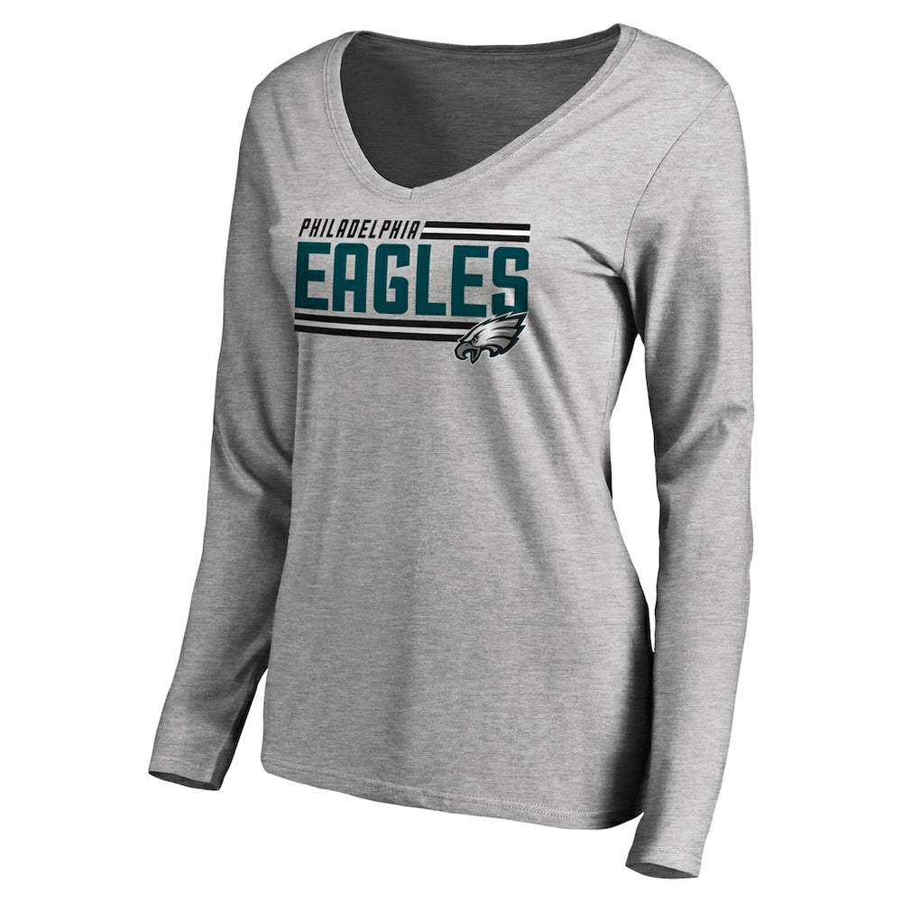 Philadelphia Eagles Women's Iconic Collection On Side Stripe Long Sleeve V-Neck T-Shirt - Ash discount