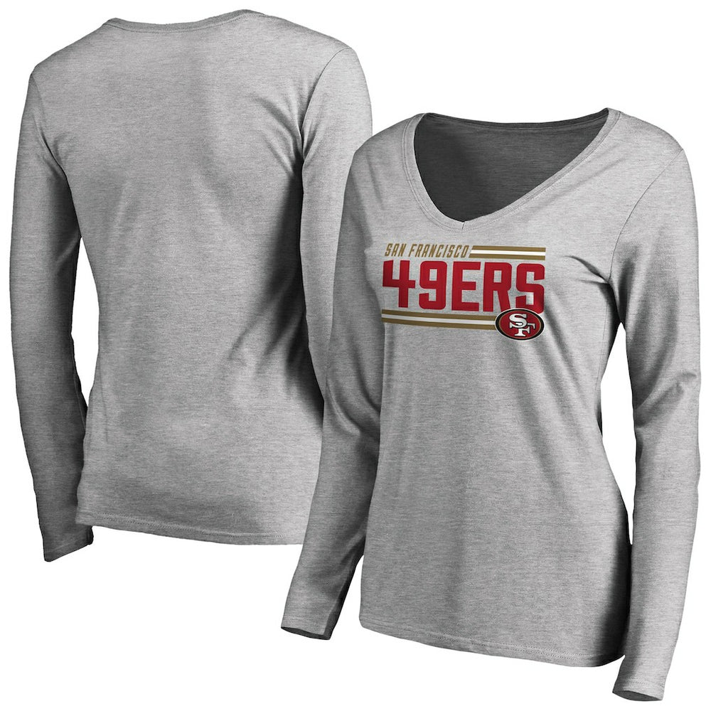 San Francisco 49ers Women's Iconic Collection On Side Stripe Long Sleeve V-Neck T-Shirt - Ash online