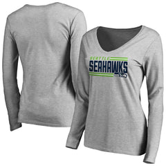 Seattle Seahawks Women's Iconic Collection On Side Stripe Long Sleeve V-Neck T-Shirt - Ash outlet