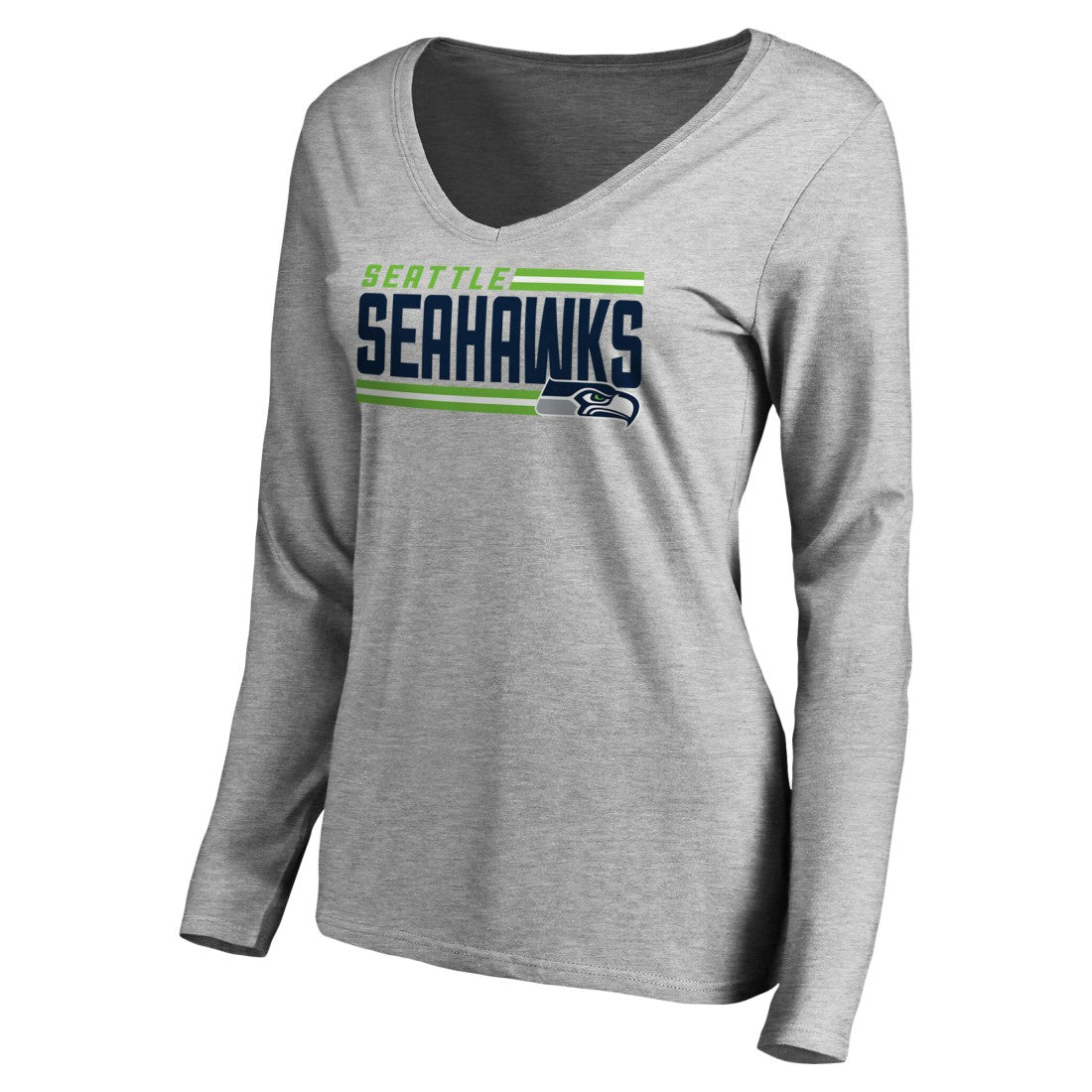Seattle Seahawks Women's Iconic Collection On Side Stripe Long Sleeve V-Neck T-Shirt - Ash outlet