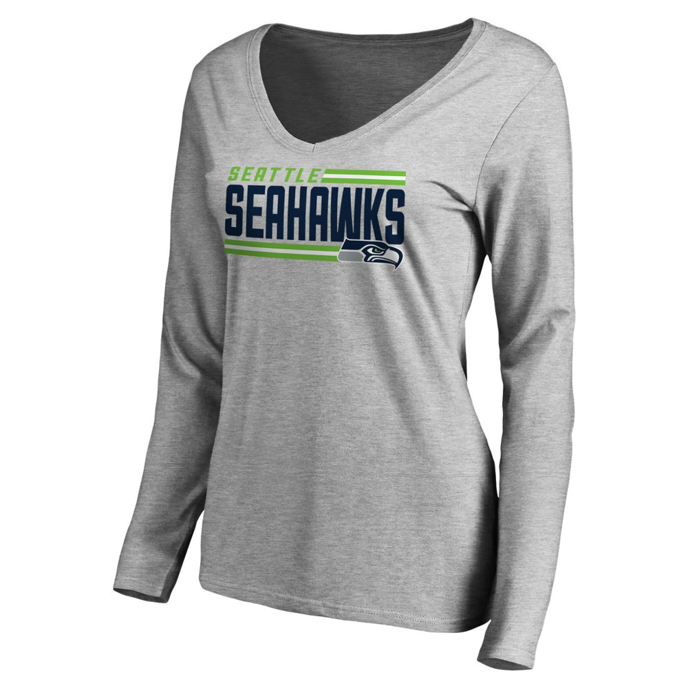 Seattle Seahawks Women's Iconic Collection On Side Stripe Long Sleeve V-Neck T-Shirt - Ash outlet