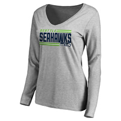 Seattle Seahawks Women's Iconic Collection On Side Stripe Long Sleeve V-Neck T-Shirt - Ash outlet
