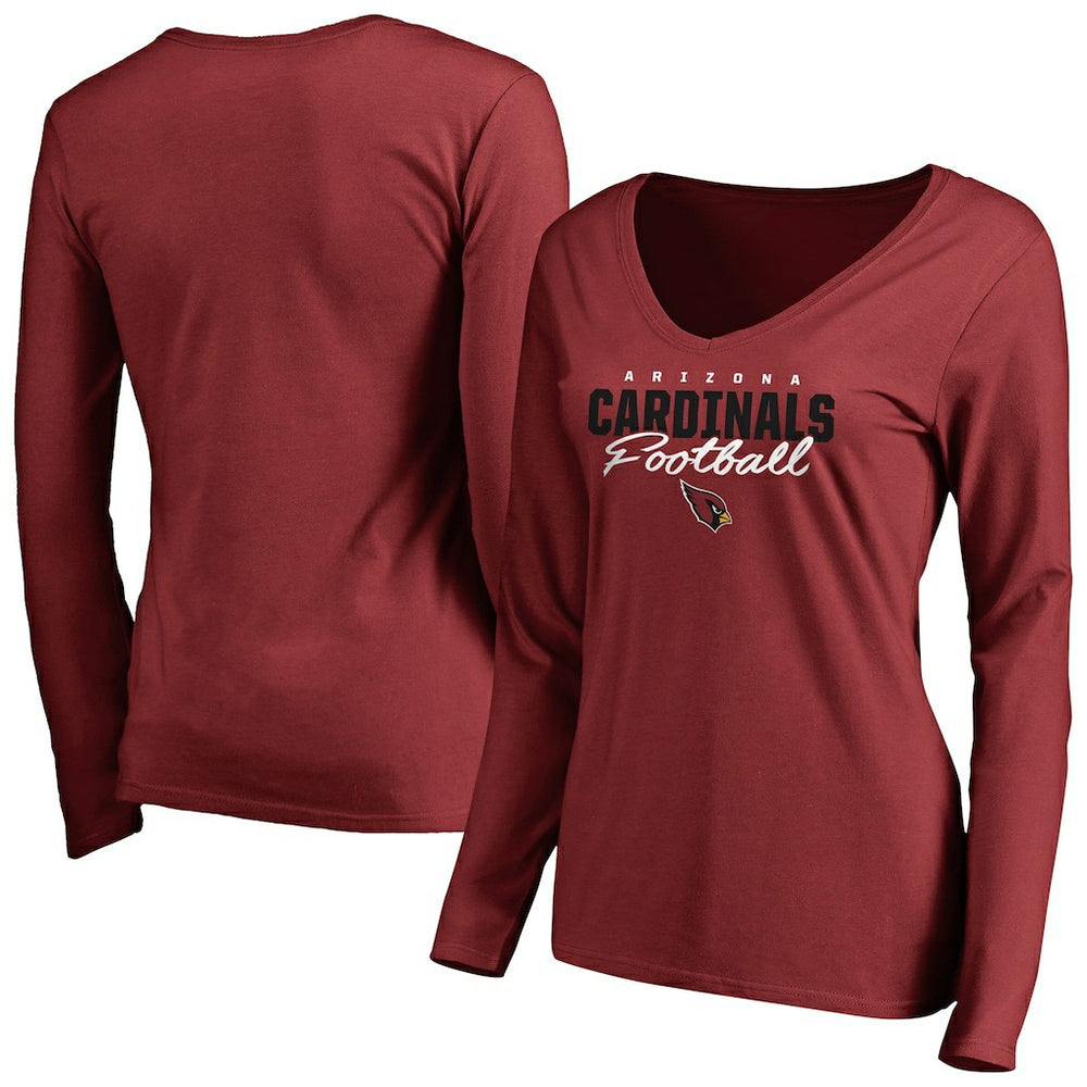 Arizona Cardinals Women's Iconic Collection Script Assist Long Sleeve V-Neck T-Shirt - Cardinal sale