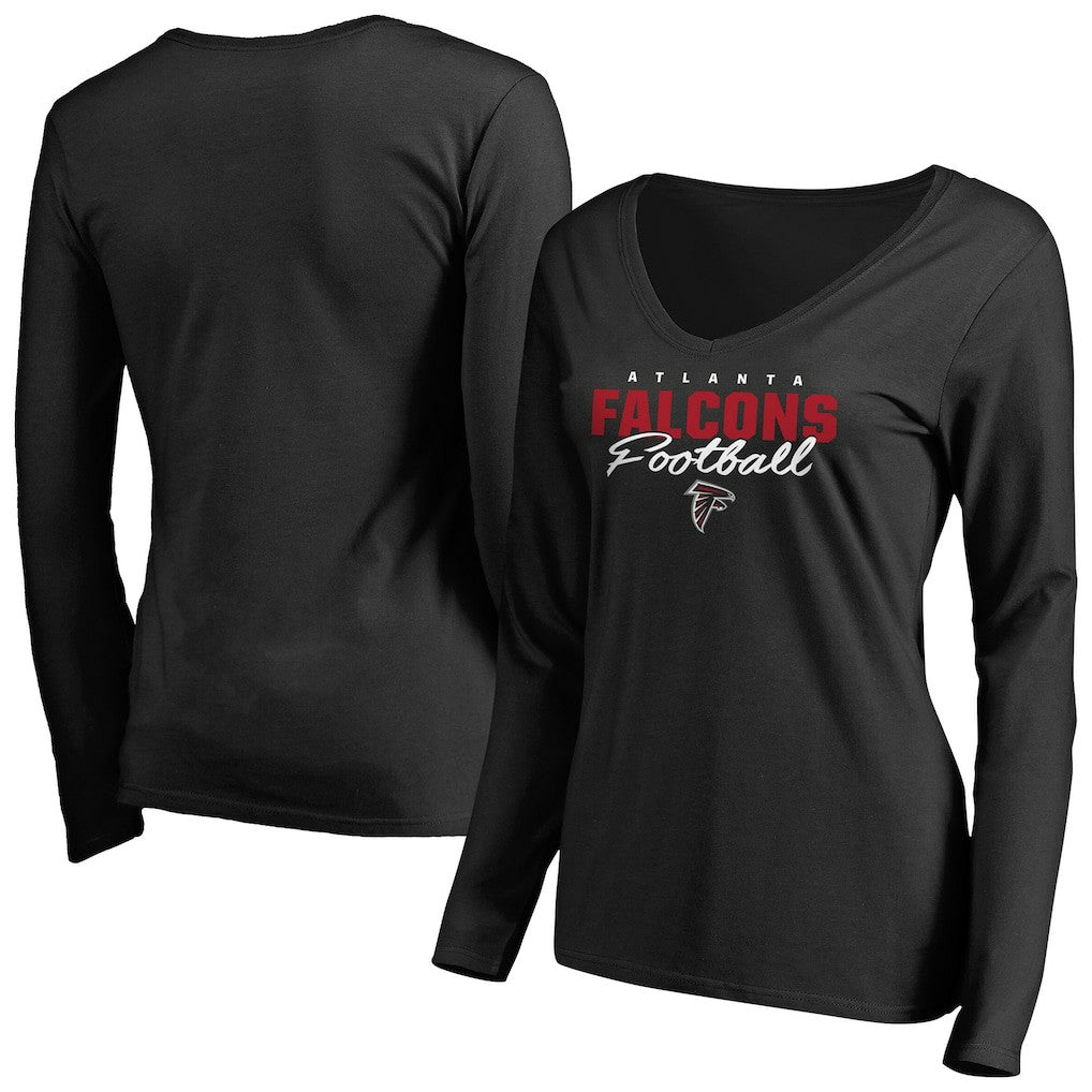 Atlanta Falcons Women's Iconic Collection Script Assist Long Sleeve V-Neck T-Shirt - Black on sale