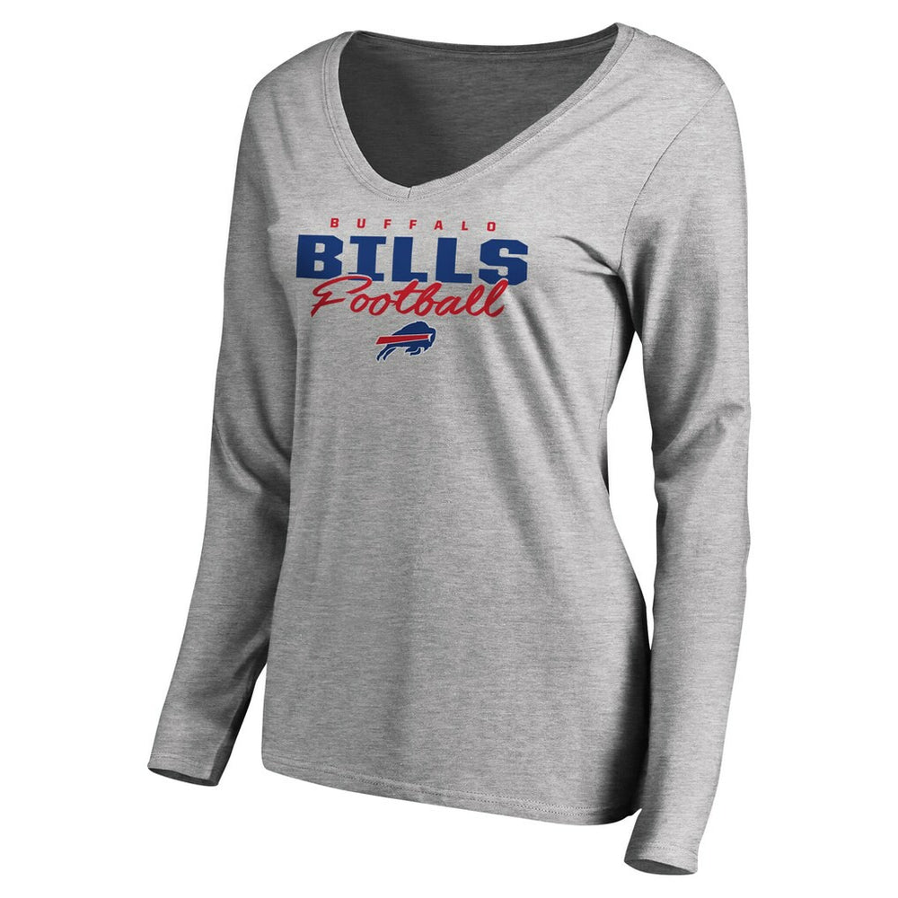 Buffalo Bills Women's Iconic Collection Script Assist Long Sleeve V-Neck T-Shirt - Ash online