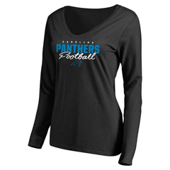 Carolina Panthers Women's Iconic Collection Script Assist Long Sleeve V-Neck T-Shirt - Black discount
