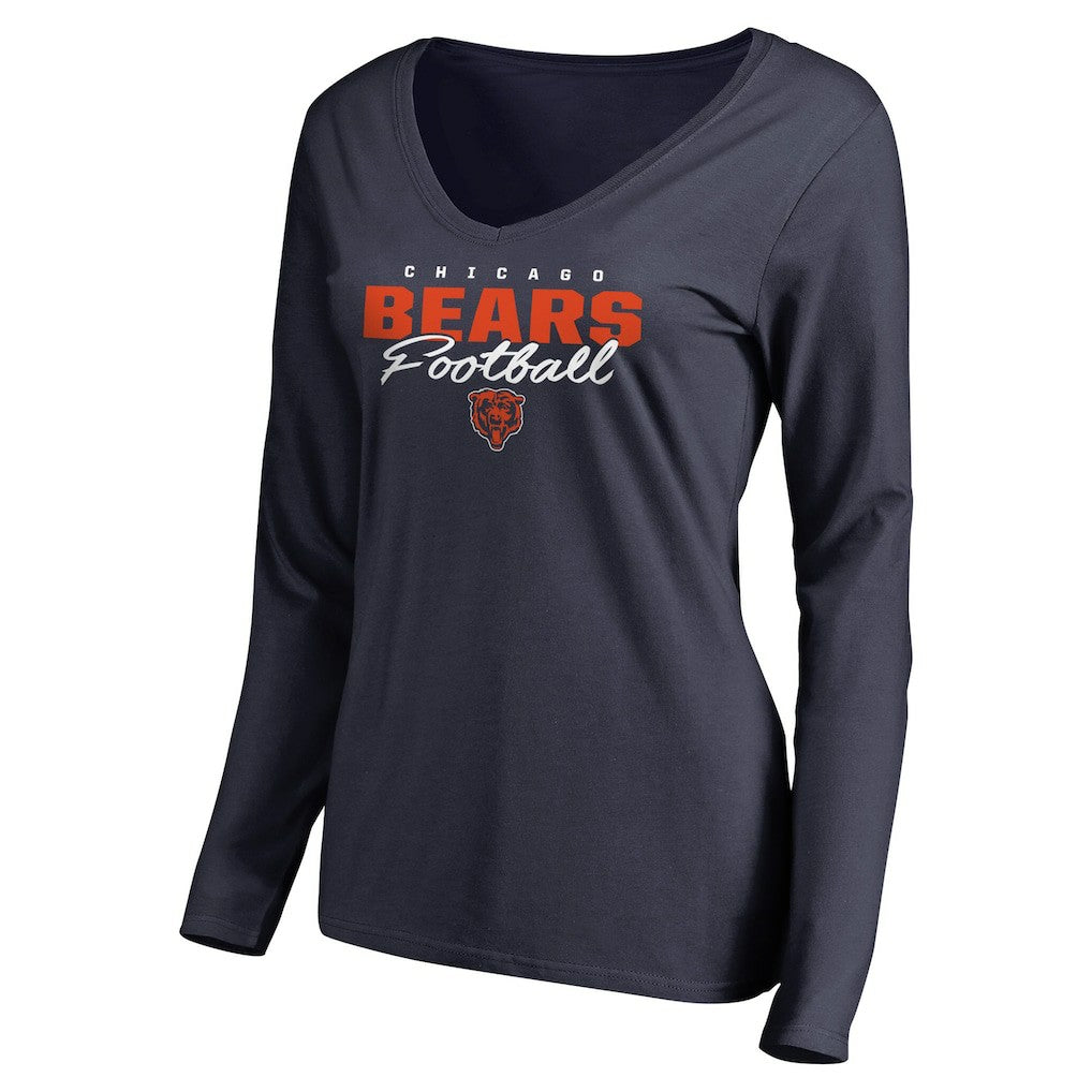 Chicago Bears Women's Iconic Collection Script Assist Long Sleeve V-Neck T-Shirt - Navy discount