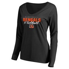 Cincinnati Bengals Women's Iconic Collection Script Assist Long Sleeve V-Neck T-Shirt - Black cheap