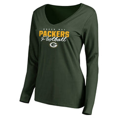 Green Bay Packers Women's Iconic Collection Script Assist Long Sleeve V-Neck T-Shirt - Green sale