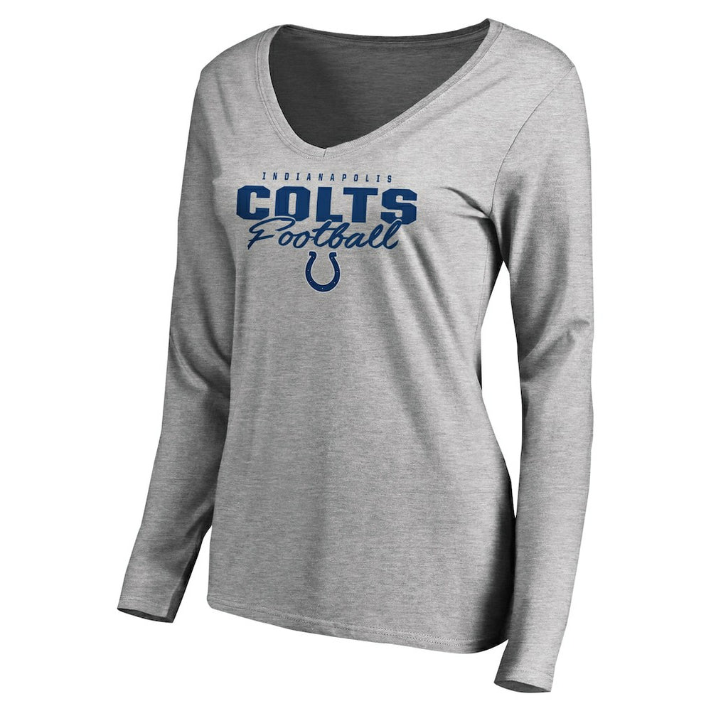 Indianapolis Colts Women's Iconic Collection Script Assist Long Sleeve V-Neck T-Shirt - Ash outlet