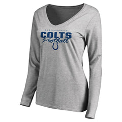 Indianapolis Colts Women's Iconic Collection Script Assist Long Sleeve V-Neck T-Shirt - Ash outlet