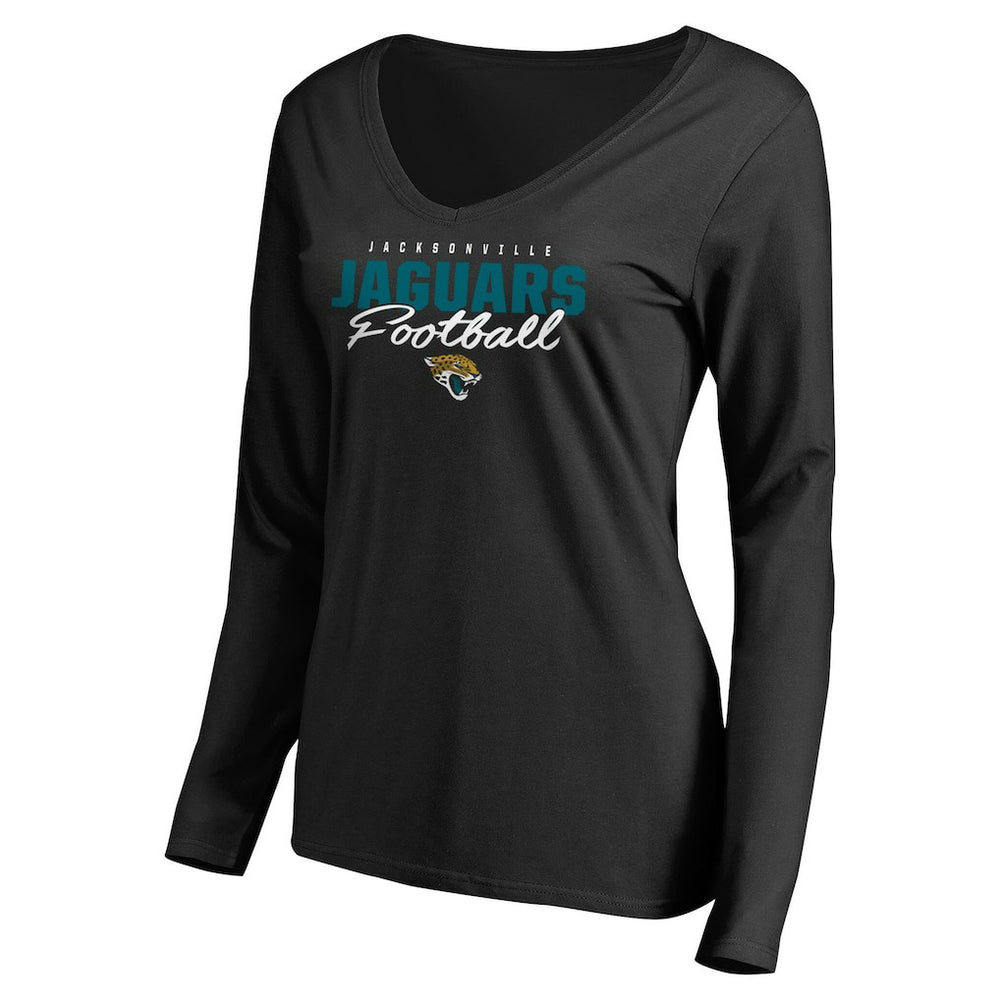 Jacksonville Jaguars Women's Iconic Collection Script Assist Long Sleeve V-Neck T-Shirt - Black sale