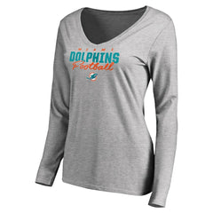 Miami Dolphins Women's Iconic Collection Script Assist Long Sleeve V-Neck T-Shirt - Ash cheap