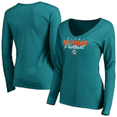 Miami Dolphins Women's Iconic Collection Script Assist Long Sleeve V-Neck T-Shirt - Aqua online