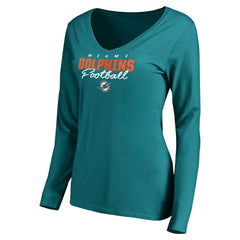 Miami Dolphins Women's Iconic Collection Script Assist Long Sleeve V-Neck T-Shirt - Aqua online