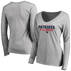 New England Patriots Women's Iconic Collection Script Assist Long Sleeve V-Neck T-Shirt - Ash for sale